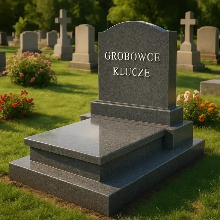 Grobowce Klucze w mieście Klucze, różnorodne pomniki nagrobne na cmentarzu w malowniczym otoczeniu.