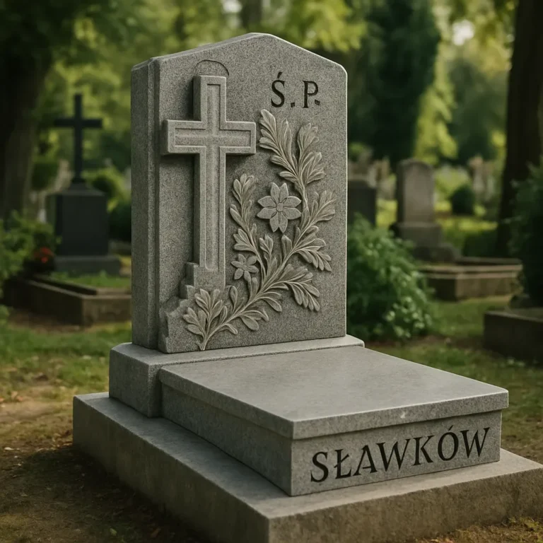 Grobowce Sławków w mieście Sławków, łączące tradycję i nowoczesność w lokalnym kamieniarstwie.