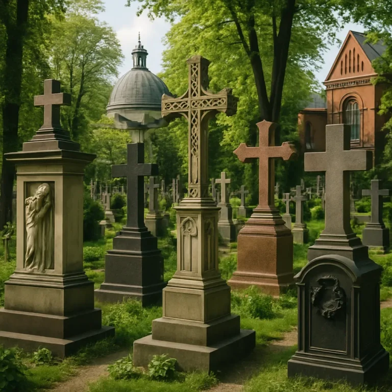 Nagrobki Kraków: Widok na różnorodne nagrobki w jednym z cmentarzy w Krakowie, Polska.